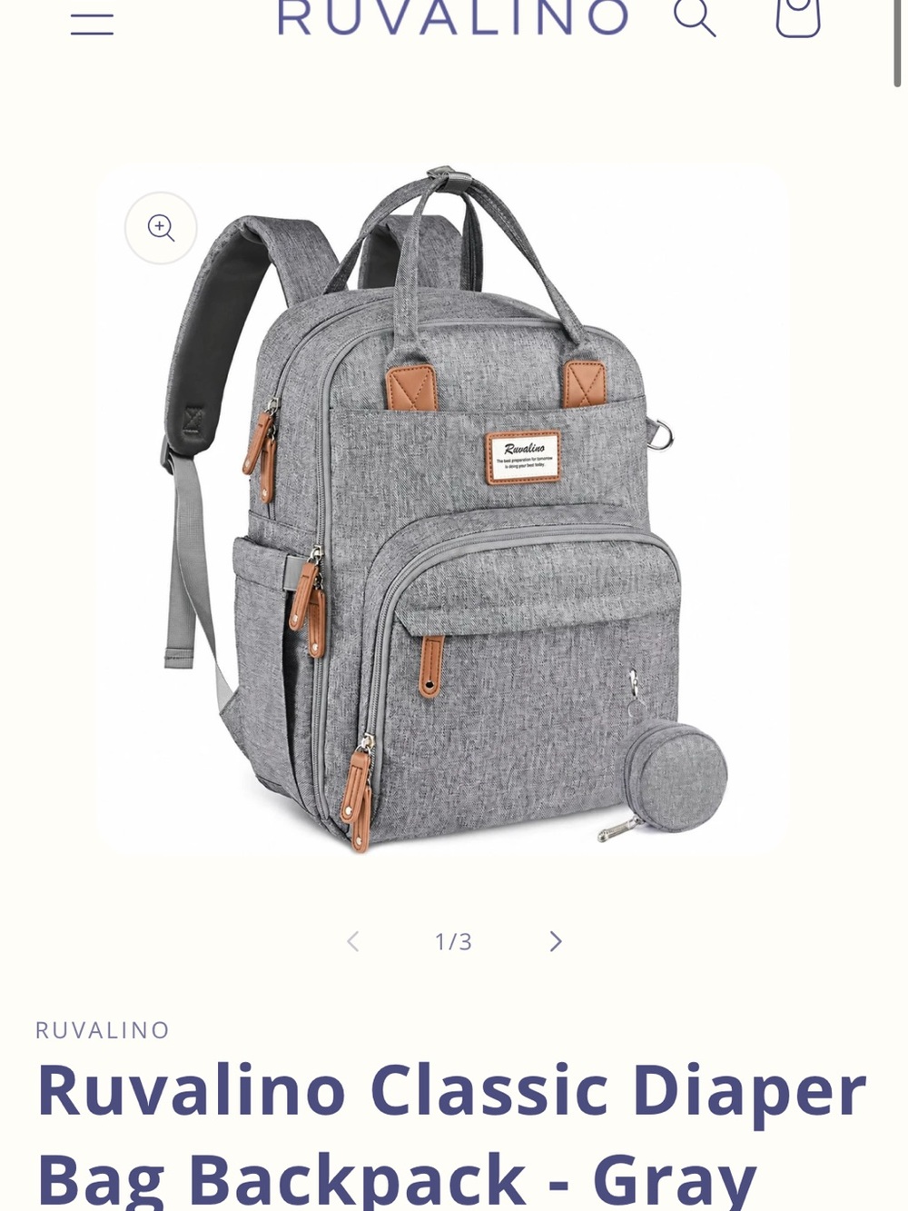 Ruvalino Gray Baby Diaper Backpack – Classic Convertible Baby Bag